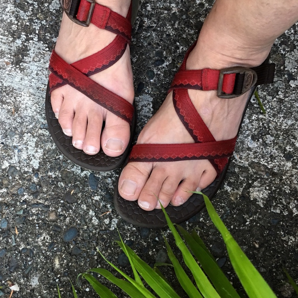 Chaco Red and Brown Sandals